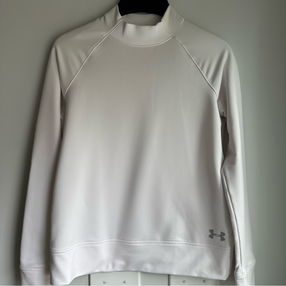 Kids Under Armour Cold Gear long sleeve shirt Size L White Stretch mock neck